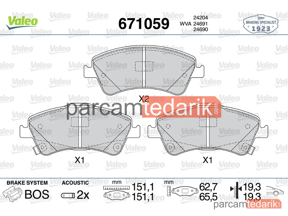 671059 | Fren Balatası — Toyota Avensis, Toyota Auris, Toyota Verso